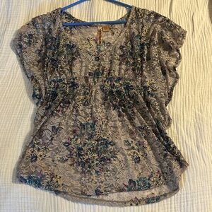 Eyeshadow Blue and Gray Floral Lace Blouse